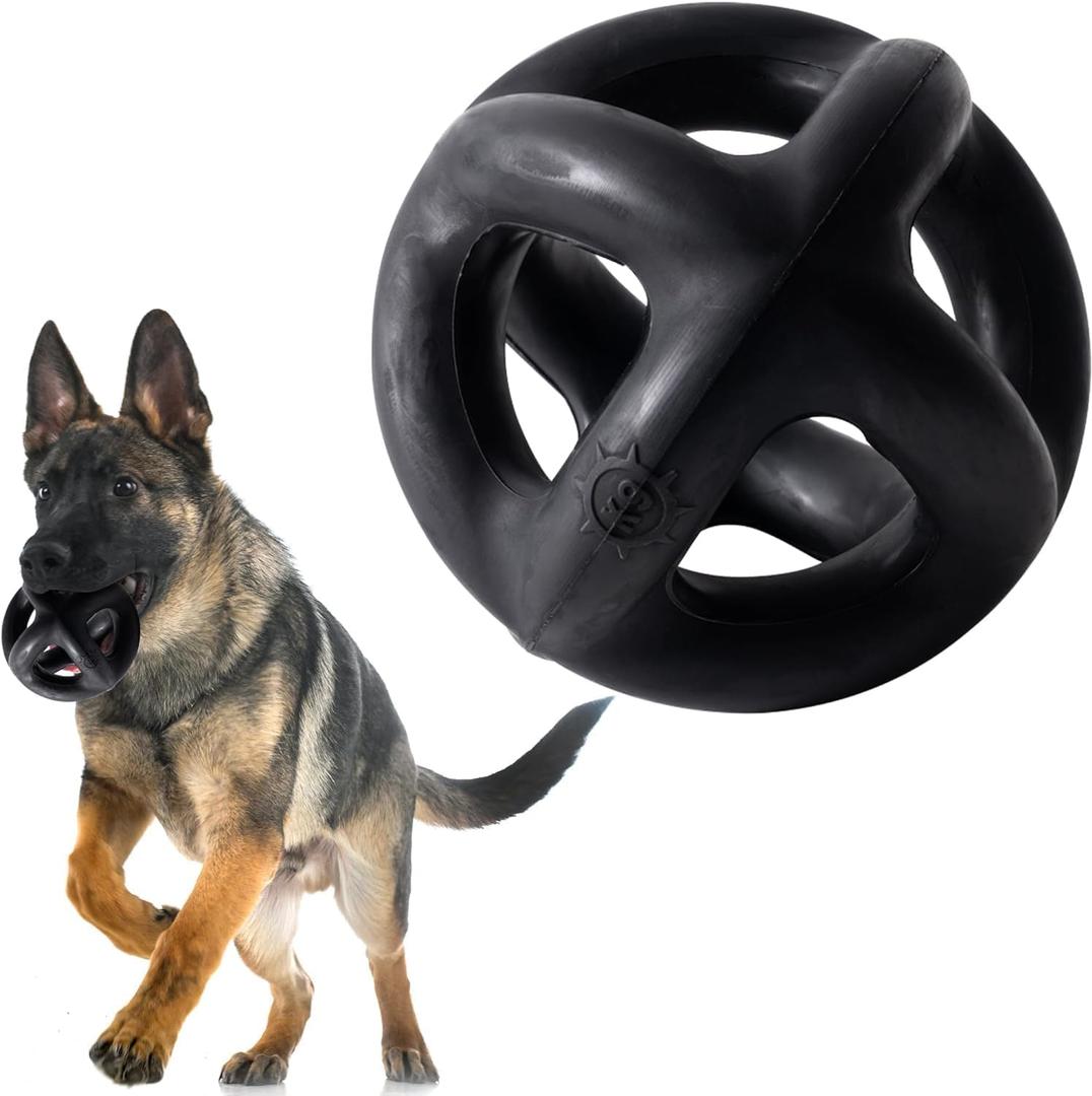 Monster K9 Indestructible Dog Ball  Lifetime Replacemnet - Durable Dog Toy for Aggressive Chewers - Safe, Non-Toxic Natural Rubber - Chew, Tug & Fetch - Tough, Heavy Duty - 5.5 (2X Tennis Ball Size) (Black)
