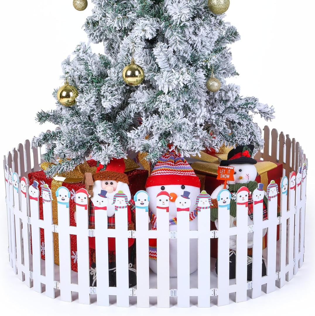 Sasylvia Christmas Fence Decorations Xmas Wooden Picket Fences Xmas Tree Fences Holiday Indoor Fence for Dogs Pets Christmas Tree Garden Grass Lawn Home Decoration (30 PCS, 12 H)