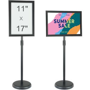 VEVOR Pedestal Sign Holder, 11 x 17 Inch Vertical and Horizontal Adjustable Poster Stand, Heavy-Duty Floor Standing Sign Holder with Round Base for Display, Advertisement, and Outdoor, Black