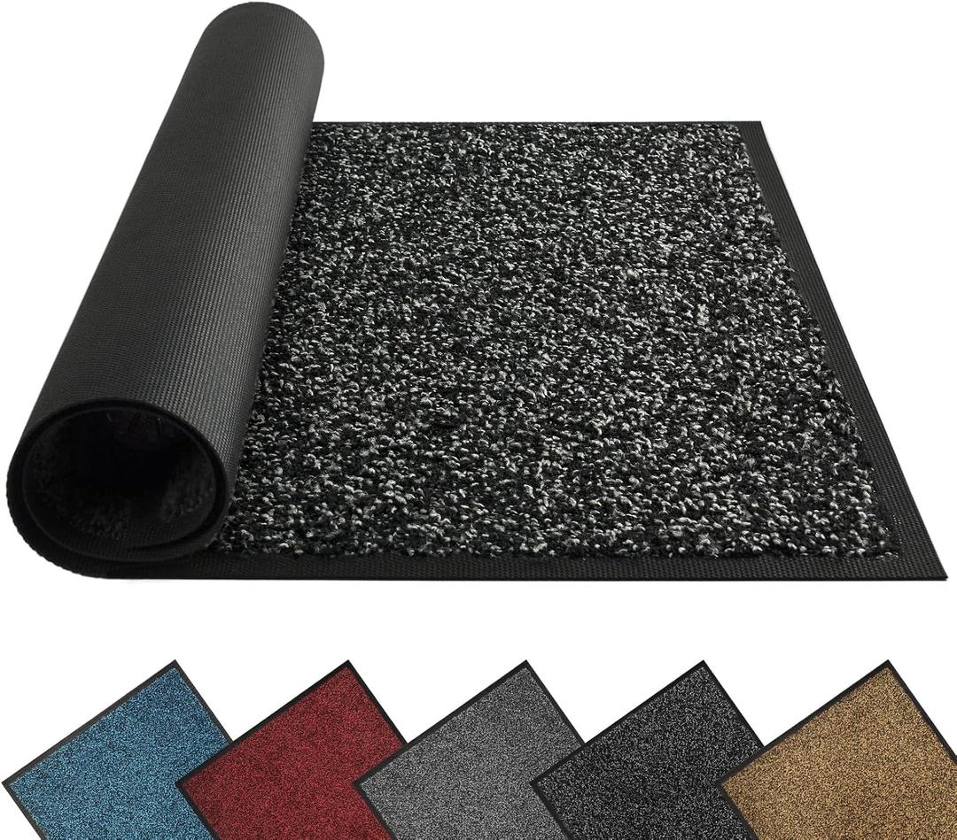 Mibao Front Door Mat, Dirt Trapper Welcome Mat for Outdoor Indoor, Non-Slip Waterproof Doormat, Durable Machine Washable Low Profile Entry Rug for Back Door Outside Patio Porch, 48" x 24", Black