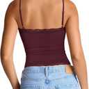 PINKMSTYLE Women's Sexy Square Neck Lace Cami Tank Tops Fitted Double Lined Sleeveless Crop Spaghetti Strap Summer Y2k Tops (Purple, M)