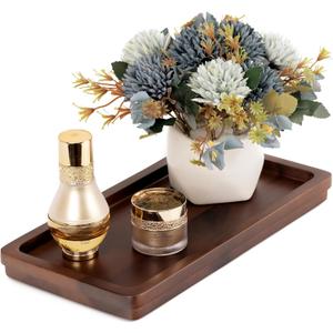 Bathroom Vanity Tray 11.8x5.9in of Acacia Wood - Elegant Organizer for Cosmetics, Jewelry, Perfume, Candle, Key - Premium Wood Tray for Bathroom, Kitchen, Countertop, Toilet Tank, Sink (Dark Brown)