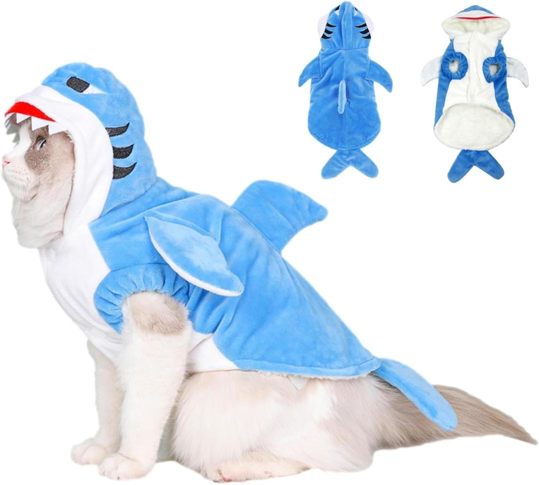Shark Dog Costume Puppy Hoodie Halloween Pet Pajamas Outfit Coat for Small Medium Large Dogs Cats(Blue, L) (Blue Shark)