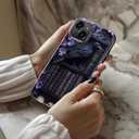for iPhone 14 Plus Case Cute–Wireless Charging Compatible – Dual-Layer Hard Shell + Silicone Cover - Trendy Design – Protective Phone Case for Women - Purple Gothic Raven Bookshelf