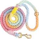 Dog Leash 6 FT Handmade Braided Cotton Rope Leashes for Small Medium and Large Dogs, New Golden Heavy Duty Metal Clasp, Colorful Macaron