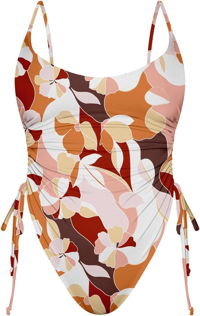 Women's Sexy One Piece Bathing Suit Tummy Control Swimsuit (Medium, Graphic Floral)