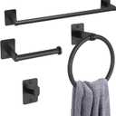 KLJKPA Matte Black Bathroom Accessories Set, 4 Pieces Bathroom Hardware Set, 16 inch Towel Bar, Towel Racks for Bathroom, Robe Towel Hooks, Toilet Paper Holder Wall Mounted