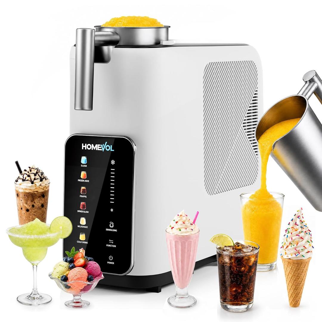 3-in-1 Slushie Machine, Ice Cream Maker & Frozen Drink Maker with 7 Preset Programs, No Ice Needed, 10 Mins Rapid Chill, 300oz/Hour, LED Display, 304 Stainless Steel, Removable Cup & Stirrer