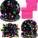 100 Pcs Glow Party Supplies Neon Party Plates Napkins Tableware Neon Glow Birthday Colorful Graffiti Party Decoration Favor for Glow Party Neon Party (Fluorescent Style)