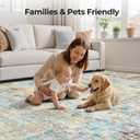 WITSHOCK 5x7 Area Rugs for Living Room : Machine Washable - Non Slip Modern Abstract Rug for Bedroom Under Dining - Stain Resistant for Household - Pet Owners, Blue/Off-white/Gold