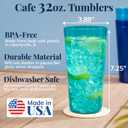 US Acrylic Caf Plastic Reusable Tumblers (Set of 12) 32-ounce Iced-Tea Cups, Coastal | Value Set of Restaurant Style Drinking Glasses, Stackable, BPA-free, Made in the USA | Top-rack Dishwasher Safe