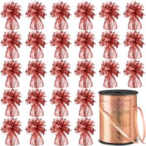 Yunsailing 24 Pcs Balloon Weights Metallic Anchor Balloon Holder for Helium Balloons Heavy Table Weights and 1 Roll Iridescent Crimped Ribbon for Birthday Wedding Baby Shower Party(Rose Gold)