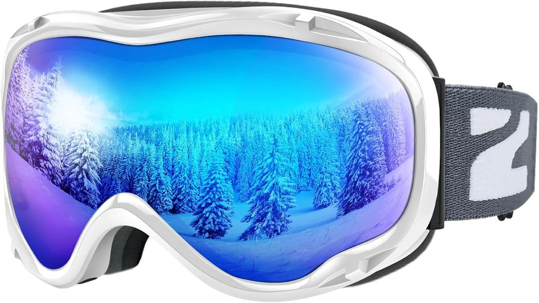 ZIONOR Lagopus B1 Ski Goggles OTG Anti fog Snow Goggles UV Protection Snowboard Goggles for Men Women Adult Youth (One Size, B0-vlt 11% White Frame Mirrored Blue Lens)