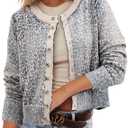 Ziesexy Leopard Cardigan Open Front Button Up Sweaters for Women Long Sleeve Shrug Cheetah Print Top Cropped Cardigan Jackets (Large)