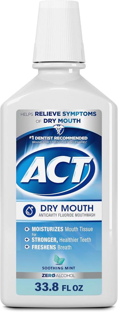 2 x ACT Dry Mouth Anticavity Zero Alcohol Fluoride Mouthwash, Soothing Mint, 33.8 fl. oz.