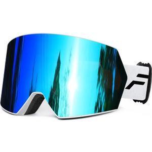 FMY Ski Goggles for Men Women & Youth - Anti Fog UV400 Protection Snowboard Snow Skiing Goggles for Adult (Ice Blue & White Frame)