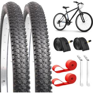 2-Pack Mountain Bike Tires & Inner Tubes Set 26 X 1.75-2.125 Folding Puncture-Resistant Replacement Tires with Pair 1.75-2.125 Inner Tubes & Tire Levers for MTB Off-Road Bikes