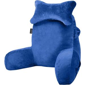 SLIGUY Reading Pillow for Sitting in Bed Couch Adult, Back Pillow with arm Support and Pockets, Adult Back Pillow Bed Chair for Bed Rest, Reading, Watching TV, Gaming for Boys and Girls Blue