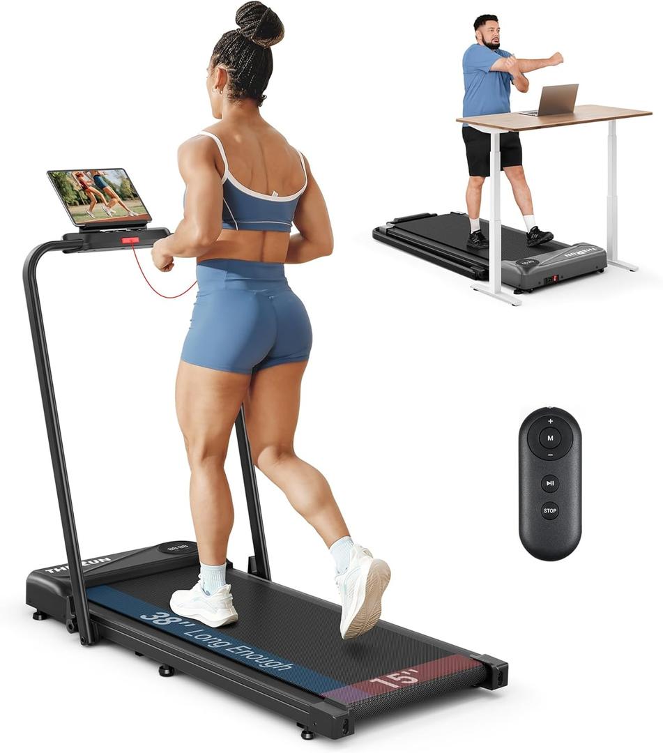 THERUN Walking Pad Treadmill, 2.5 HP Under Desk Treadmills, 2 in 1 Foldable for Home, Walking Pad with Handle Bar, 16" Widened Running Belt, with Remote Control & LED Touch Screen (Carbon Black)