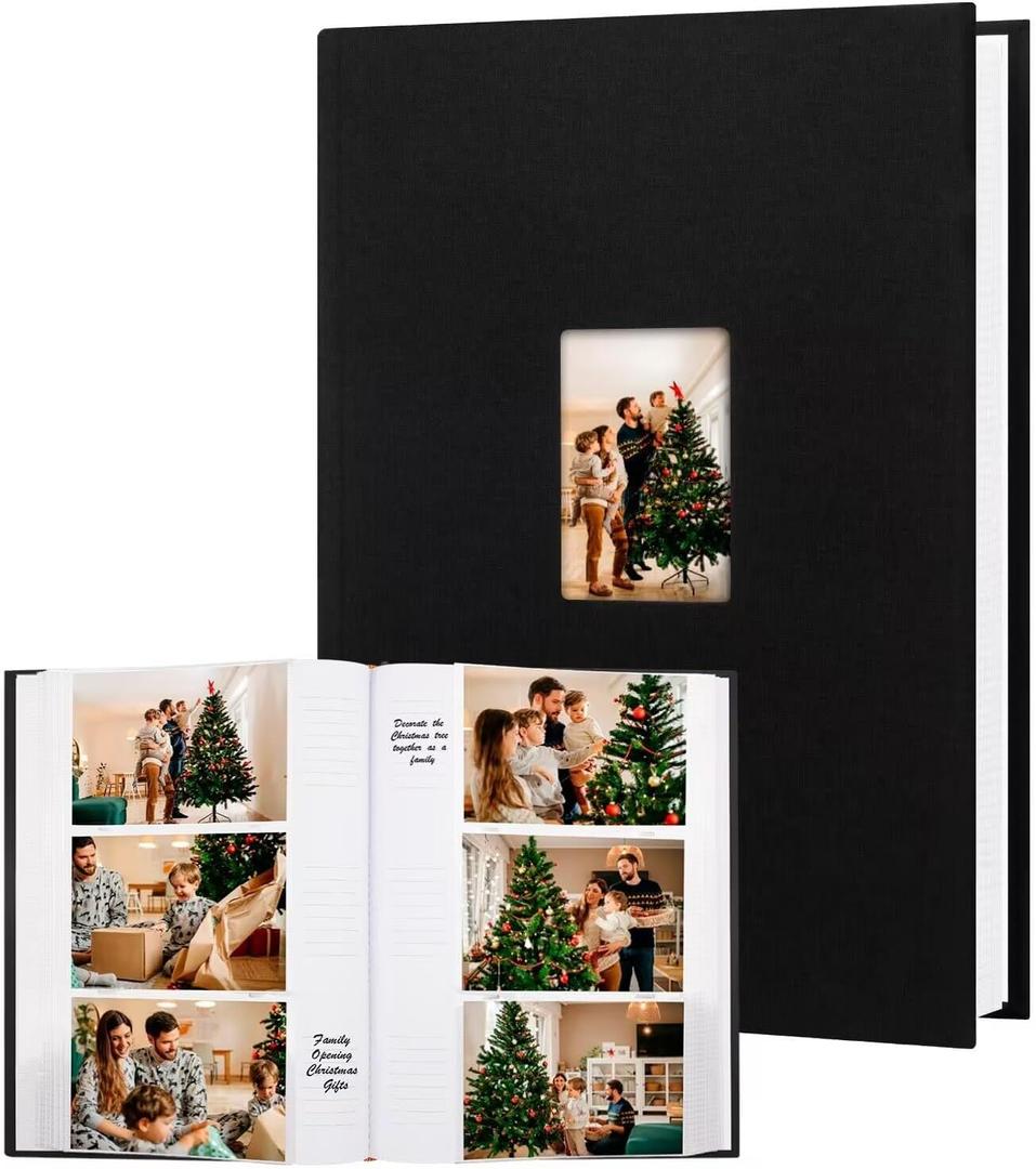 450 Pocket 4x6 Photo Album with Writing Space, Linen Cover, Black