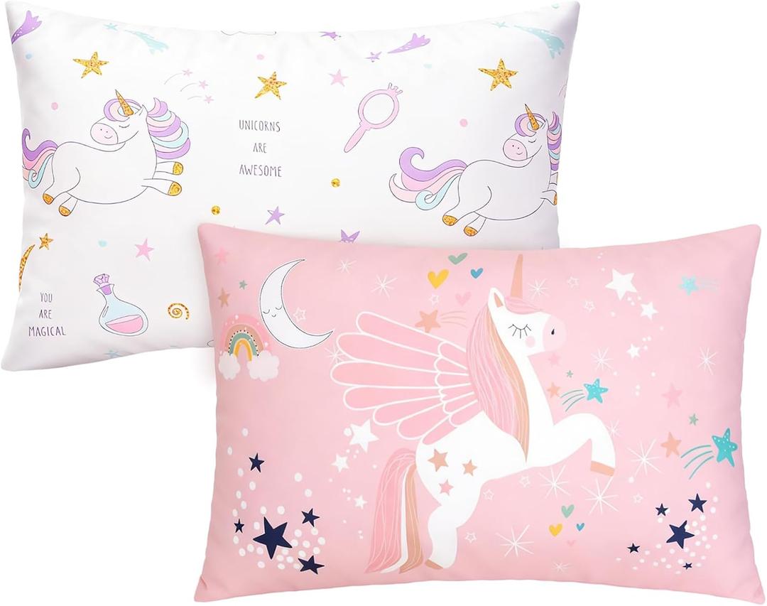 UOMNY Toddler Pillowcases for 13X18 12x16 14x19 Pillow Unicorn Toddler Pillow Case for Girls 2 Pack Kids Pillowcase for Sleepy Pillows Travel Pillowcases Pink/White