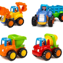 Friction Powered Cars Push and Go Trucks Construction Vehicles Toys Set of Tractor Bulldozer Dump Truck Cement Mixer for Baby Toddlers Infants Boys Gifts