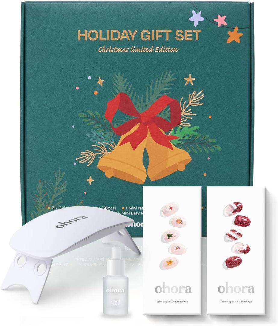 ohora Semi Cured Gel Nail Strips ([2025 Christmas Set] N Jolly Jingles & N Santa Cane) - Works with Any Lamps, Salon-Quality, Long Lasting, Easy to Apply & Remove