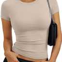Trendy Queen Women's Short Sleeve Crop Tops Soft Stretchy Basic Tees Non See-Through Slim Fit Crewneck T-Shirts (Pink, L)