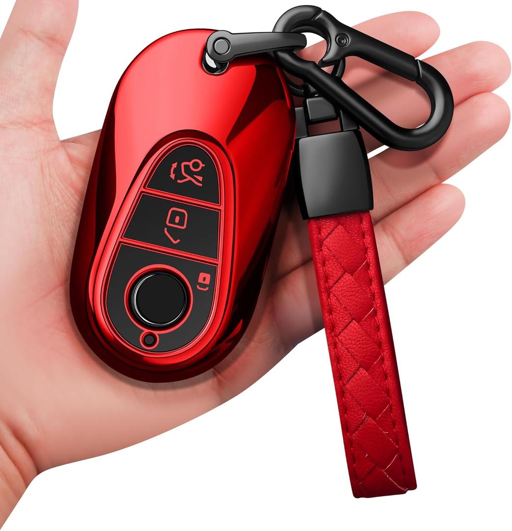 Sindeda for Mercedes Benz Key Fob Cover with Keychain Soft Full Protection Key Shell Key Case Compatible with Mercedes Benz 2020-2025 Mercedes Benz S-Class G-Class E-Class (Red)