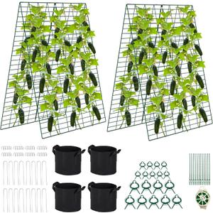 Foldable Cucumber Trellis 2 Pack, 48" L x 34" W A-Frame Trellis, Climbing Plants Support Raised Bed Trellis with Twist Ties & Plant Bags for Outdoor Yards Gardens (48" L x 34" W / 2 Pack)