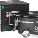 Coffee Gator Coffee Canister, 11oz Airtight Stainless Steel Kitchen Food Storage Container with Date-Tracker, CO2-Release Valve and Scoop for Beans, Grounds, Sugar, Cookies Jars, Tea, Cereal - Gray