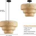 18.12 Inch Bamboo Pendant Light 3-Tier Hand Woven Rattan Pedant Light for Kitchen Dining Room Bedroom Living Room Kitchen Island Coastal Pendant Light, 18 inch-3 Layer