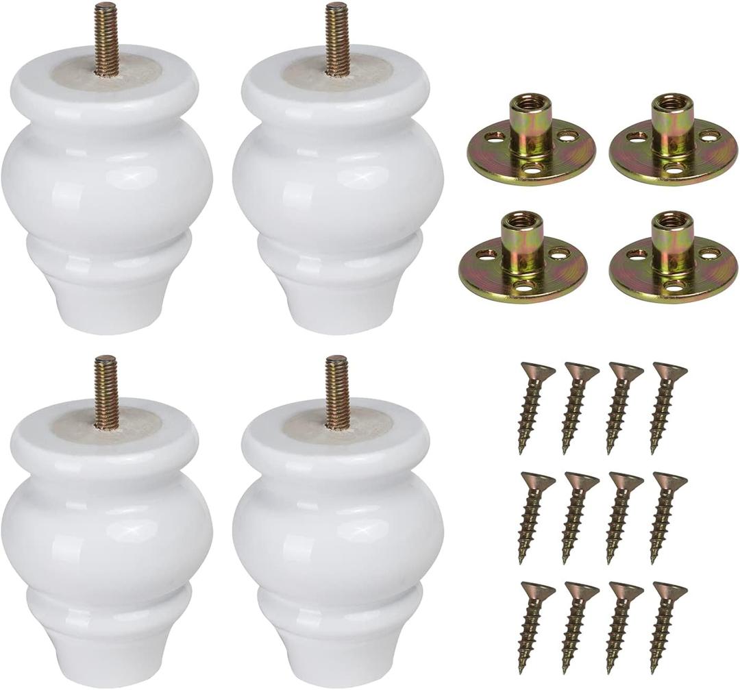 4PCS Wood Sofa Legs Turned White Furniture Legs Wooden Furniture Feet Replacement Solid Wood Furniture Legs Dresser Legs Sofa Cabinet Couch (3 inches)