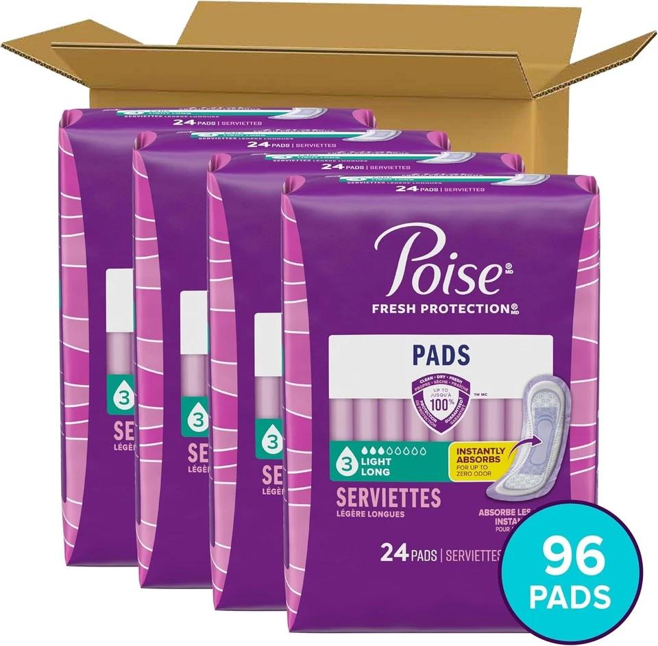 Poise Incontinence Pads & Postpartum Incontinence Pads, 3 Drop Light Absorbency! 
96 Count