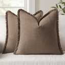 ANRODUO Set of 2 Decorative Throw Pillow Covers 2424 Inch Soft Linen Fringe Farmhouse Boho Vintage Cushion Covers with Tassels Accent Pillowcase for Couch Sofa Bed Living Room Home Decor Cocoa Brown