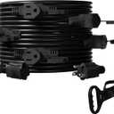 Black 25FT 16 Gauge SJTW Multi-Outlet Outdoor Extension Cord with Multiple Outlets, 6 Evenly Spaced Weatherproof Outlets, Great for Stage Backdrops, Landscape Lighting, Holiday Decor & Garden Tools