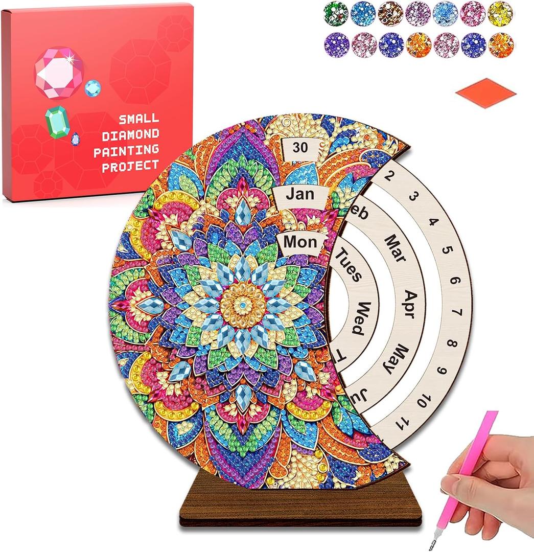 CharySim 3D Diamond Art Wooden Perpetual Calendar Kits for Adults Painting Accessories Gem Tools Crystral dots Paint for Home Desktop Stand (Sunflower)