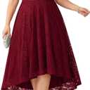 Plus Size Wedding Guest Dress Fall Formal Lace Burgundy Faux Wrap V Neck High Low Short Sleeve Cocktail Party Maxi Dresses (Red, M)
