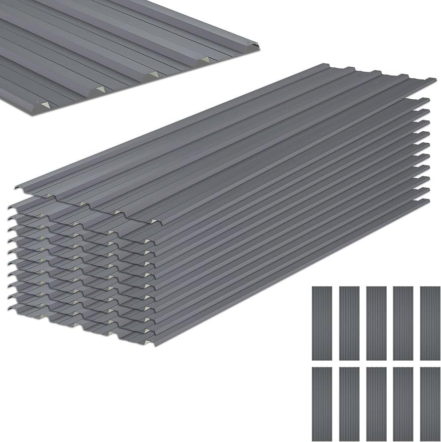 Metal Roof Panels 10 Pcs Galvanized Steel Roofing Panels with Screw Resistant,Versatile and Durable Suitable for Garages,Sheds, Stables and Mobile Homes Gray 70 sq.ft