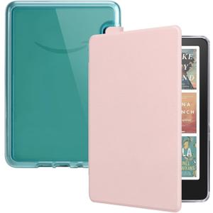Case for 7" Kindle Paperwhite 12th Gen 2024 & Kindle Colorsoft Signature Edition, Clear Back Shell with PU Leather Cover, Auto Sleep/Wake, Sakura Pink