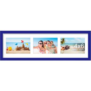 decorUhome 6x20 Picture Frames Collage Wall Decor, Display 3Pcs 4x6 Photos with Mat or 1Pcs 6x20 Unmatted, 3 4x6 Collage Picture Frames for Wall Mounting, Royal Blue