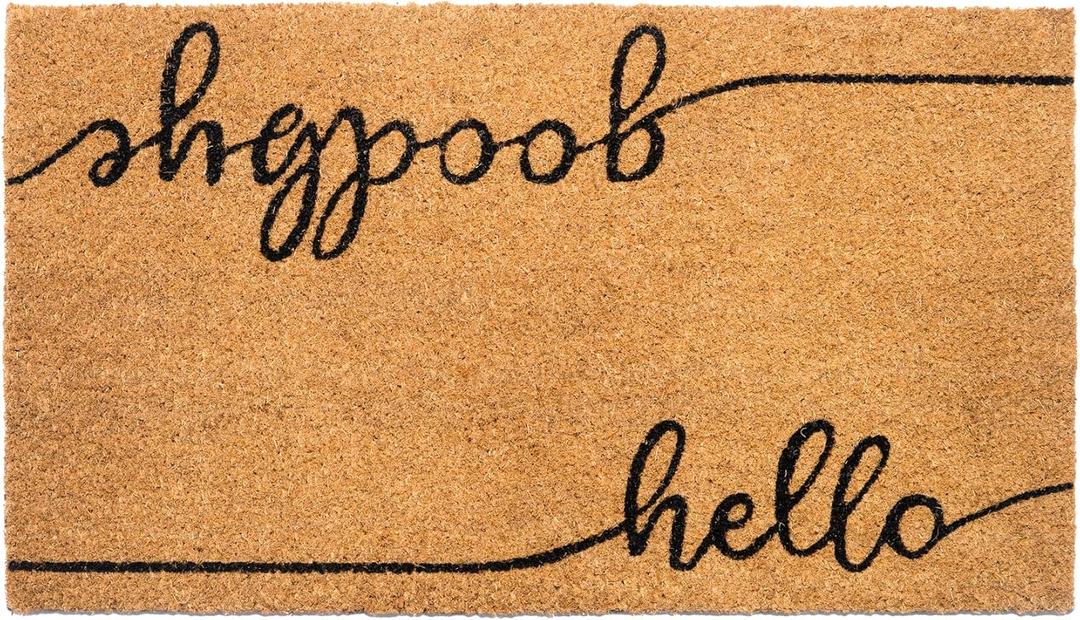 Welcome Doormats, Natural Coco Coir Mats with Non-Slip PVC Backing, Indoor Outdoor Mats for Home & Office, Door Mat, Floor Mats for Door Decor, Beige & Black, 30"x17" (Hello Goodbye)