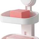 TAILI Double Layer Soap Dish Suction Cup Soap Holder, Strong Sponge Holder for Shower, Bathroom, Tub and Kitchen Sink, Drill-Free, Removable (5.8" * 3.7" 2 Tier, White)
