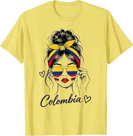 Colombian Girl Colombia Flag Proud Afro Colombian Women T-Shirt, Yellow, Large