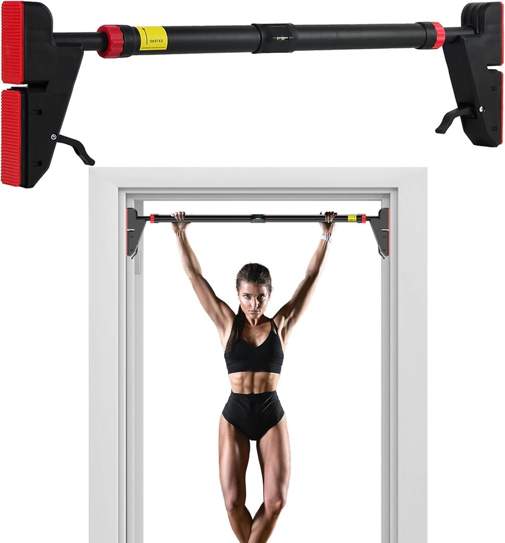 FICTOR Door Pull up Bar for Doorway, Strength Training Equipment, Adjustable Door Frame, Non-slip Chin up Bar for Home Gym, with No Screw Installation (Advanced Red-S30''-37'')