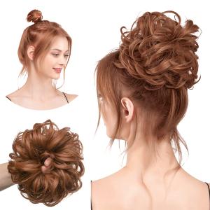 CJL HAIR Large Messy Bun Hair Piece Wavy Curly Scrunchies Synthetic Chignon Ponytail Hair Extensions Thick Updo Hairpieces for Women Light Auburn