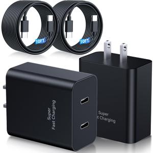 45W Samsung Super Fast Charger,2Pack Dual Port Samsung Charger Fast Charging,Quick Double Type C Android Phone Charger Block 10FT Long USB C Cable for Samsung Galaxy S26 Ultra/S26+/S25/S24/S23/S22/S21