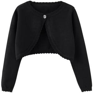 Miccina Girls Bolero Cardigan Sweater Toddler Kids Long Sleeve Button Knit Shrug Cropped Cover Up Jacket Tops 7-8 Years