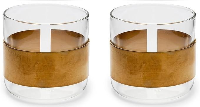 Espresso Cups Set of 2 with Wooden Ring, 5 OZ High Borosilicate Espresso Shot Glass, Clear Small Expresso Shots Cup, Espresso Accessories