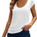 Womens Basic Summer T Shirts Modal Tank Tops Cap Sleeve Tshirts Casual Solid Tees (White, L)